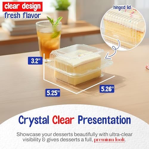 MT Products Cake Slice Container 5.25" x 5.63" x 3.17" - Clear Square Plastic Containers for Food - Disposable Dessert Containers - Deep Sandwich Containers (500 Pieces) - Made in the USA - Image 2