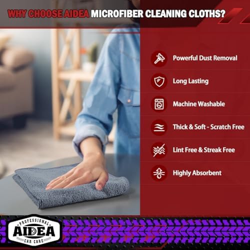 AIDEA Microfiber Cleaning Cloth Grey 150PK, Shop Towels Shop Rags 12×12" - Image 3