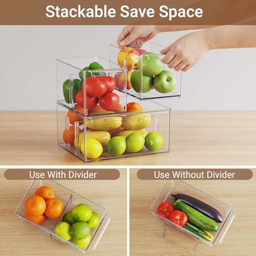 Clear Plastic Storage Bins with Dividers for Fridge Pantry Organizers and Storage Containers, 6 Pack Large Acrylic Stackable Sturdy Storage Boxes for Home Edit and Cabinet Organizers C6-4 - Image 3