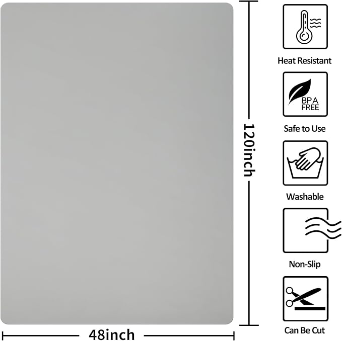 Extra Large Silicone Mat,Silicone Mats for Kitchen Counter Island Dinner Table Countertop Protector Heat Resistant Mat (120” x 48”, Grey) - Image 2