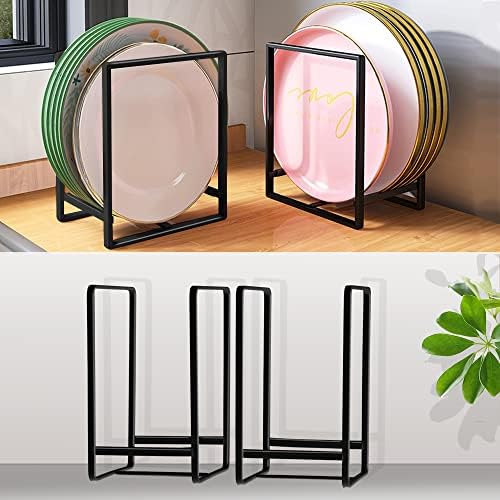 4PCS Plate Holders Organizer, Metal Dish Storage Dying Display Rack for Cabinet, Counter and Cupboard, Black, 4 Large by MINGFANITY