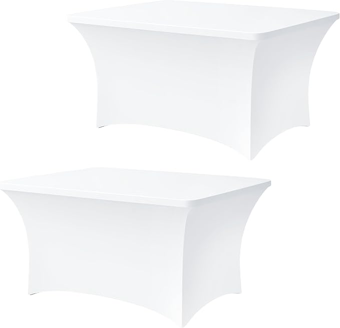 4FT White Table Cloth - 2 Pack, Fitted Stretch Rectangle Spandex Tablecloth by Lemict