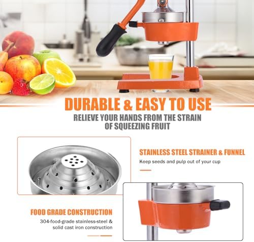 Commercial Heavy Duty Cast Iron Hand Press Manual Orange Citrus Lemon Lime Grapefruit Pomegranate Fruit Juice Squeezer Machine with Stainless Steel Cup - Image 6