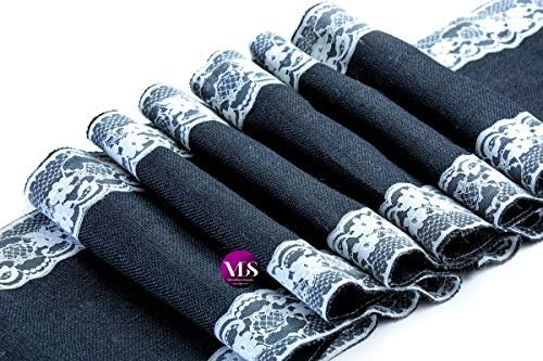 VDS Pack of 12, Burlap Table Runner with White Lace Edge, 100% Natural Jute Rustic Hessian Table Cloth Centerpiece for Wedding Birthday Party Banquet Table Decoration (Size 12X108 Inch)(Black) - Image 2
