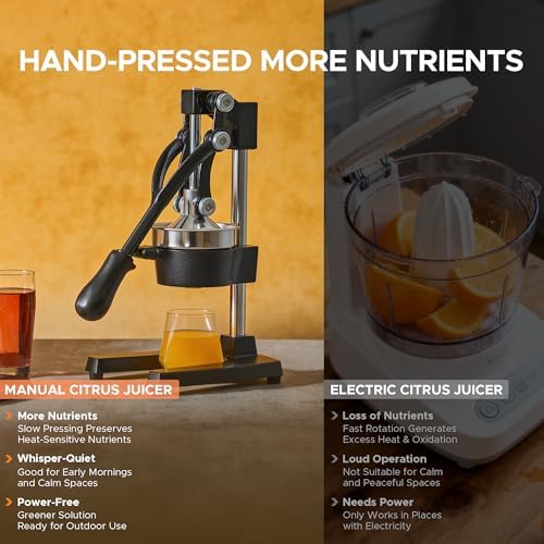 CO-Z Manual Citrus Juicer, Commercial Grade Cast Iron Orange Juicer, Professional Heavy Duty Juice Press with Removable Strainer, Manual Juice Extractor for Orange Lemon Pomegranate Citrus, Black - Image 5