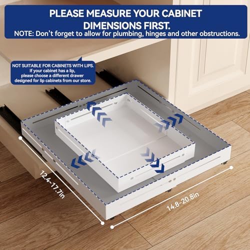 Pull out Cabinet Organizer, Full Metal Expandable Width (14.8"-20.8") & Depth (12.4"-17.7") Adjustable Slide out Drawers, No Drill Adhesive Roll out Shelves for Kitchen Pantry, White - Image 2