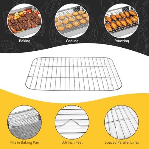 2 Pcs 12.7"15.5" Stainless Steel Roasting Pans with Handles, Baking Pan for Oven with 2 Pcs Flat Racks, Heavy Duty, Dishwasher Safe Rectangular Lasagna Pan with Handles for Turkey Chicken, Silver - Image 6