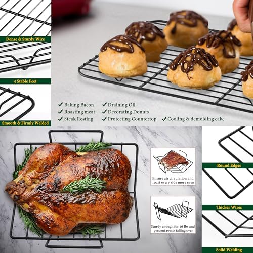 E-far Roasting Pan with Racks, Small Stainless Steel Turkey Roaster with V-Shaped & Cooling Rack for Oven, 14 Inch Nonstick Deep Broiler Pan with Handles for Baking Chicken Lasagna Meat, Heavy Duty - Image 6