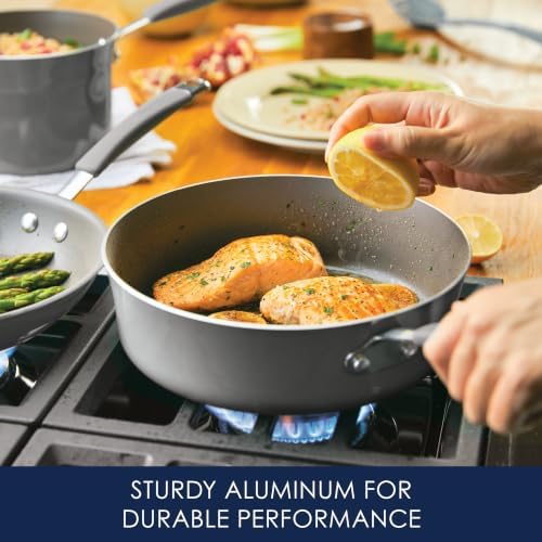 Rachael Ray Cucina Nonstick Cookware Pots and Pans Set, 14-Piece, Sea Salt Gray - Image 4