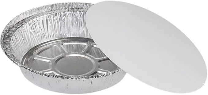 9 Inches Round Aluminum Foil Pan With Board Lids | Heavy Duty Disposable Baking and Roasting Containers | Oven Safe Freezer Safe Steam Table Compatible for Catering | 100 Count by Unknown