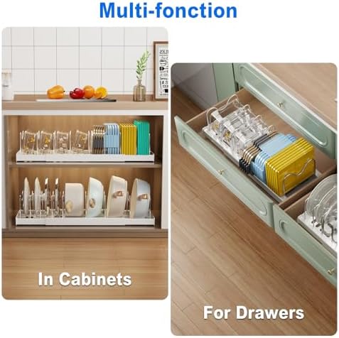 Mustorn 2 Pack Pots and Pans Organizer Under Cabinet, 22" Expandable Food Storage Container Lid Organizers with 9 Adjustable Dividers Pot and Pan Lid Holders Rack Inside Cabinet/Countertop(White) - Image 3