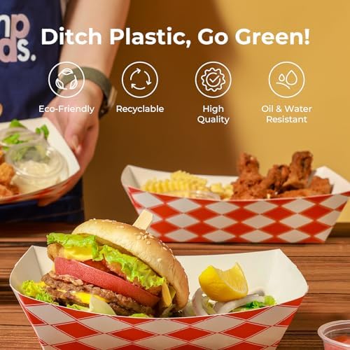 Fit Meal Prep [125 Pack 5 lb Paper Food Trays Heavy Duty Disposable Food Boats, Red Check, for Parties Fairs Picnics Carnivals, Hold Hamburger Snack Fries Hot Dog Grease Resistant - Image 4