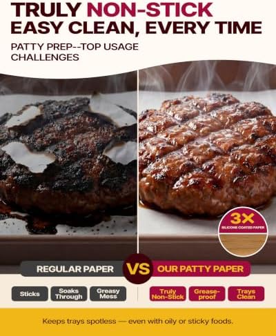 Katbite 300 Pcs Burger Patty Paper Squares, 5.5x5.5 Inch, Non-Stick | Heavy duty greaseproof squares, ideal for separating patties, burger presses, grilling, freezing and candy wrapping - Image 2