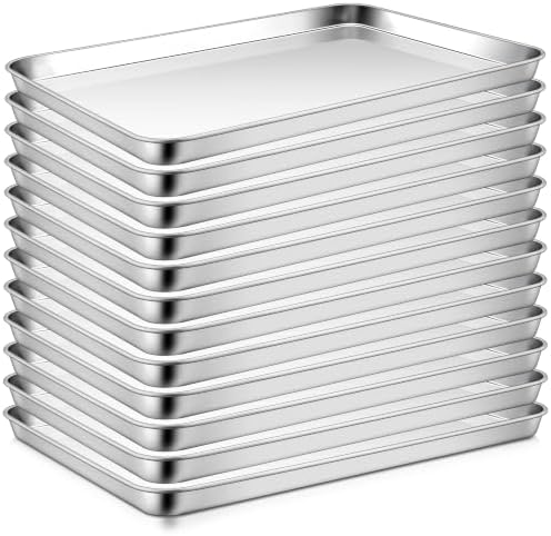 Homikit 12 Pack 18x13 Inch Stainless Steel Half Baking Sheet Set, Non Toxic | Large Cookie Pans for Oven, Metal Baking Tray for Roasting Cooking, Nonstick, Rust Free, Dishwasher Safe, Heavy Duty by Homikit