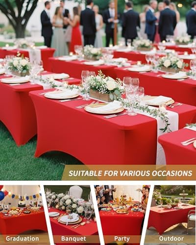Fixwal 3 Pack 8FT Red Tablecloth Rectangle Spandex Fitted Table Cover - Image 7