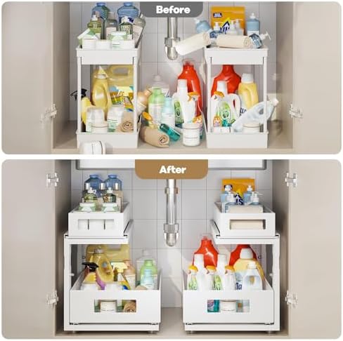 2 Pack Under Sink Organizer With Next-Gen Ball-Bearing Slides,2-Tier Pull Out Cabinet Storage,Height Adjustable Drawer Shelf for Bathroom,Kitchen,Laundry,Cabinet,Pantry(Patent Pending) - Image 6