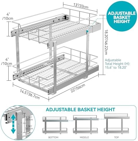2 Tier Pull Out Cabinet Organizer 15" W X 22" D, Chromed, Full Slide Out - Image 2
