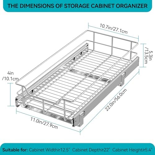Pull Out Cabinet Organizer 11" W X 22" D, Chromed, Full Slide Out Drawers - Image 2