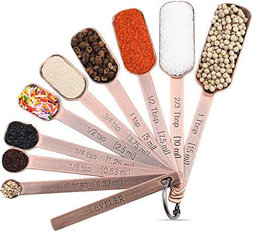 Copper Measuring Cups and Spoons Set 17, 7 Stainless Steel Measuring Cups&9 Long Hanlde Narrow Measuring Spoons for Spice Jar&Leveler, Kitchen Metric&US Measure Cup Spoons for Dry and Liquid - Image 3