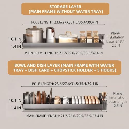 Wall-Mounted Stainless Steel Dish Drying Rack with Cutlery Holder,Hooks & Drainboard – Space-Saving Shelf for Plates,Bowls & Cups - Image 2