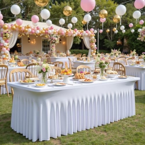 8 Pack Spandex Tablecloth for 6 Foot Rectangle Tables, Wrinkle Free Stretch Table Cloths 6ft Fitted Table Cover Desk Skirt for Parties Weddings Birthday Banquet Baby Shower - Image 4