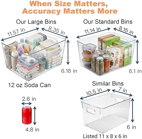 MOONEDGE 8 Pack Clear Plastic Storage Bins 12x8x6in Pantry Organizer - Image 3