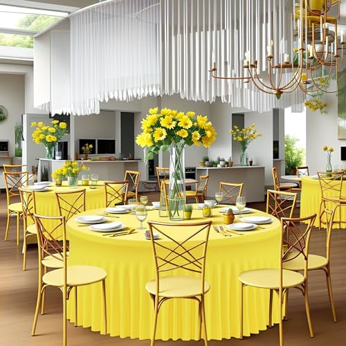 leegleri 6 Pack 72Inch Yellow Spandex Round Tablecloths, Stretchy 132inch Fitted 6FT Round Table Cloths, Wrinkle Free Table Cover with Skirt for Wedding Party Dining Banquet - Image 5