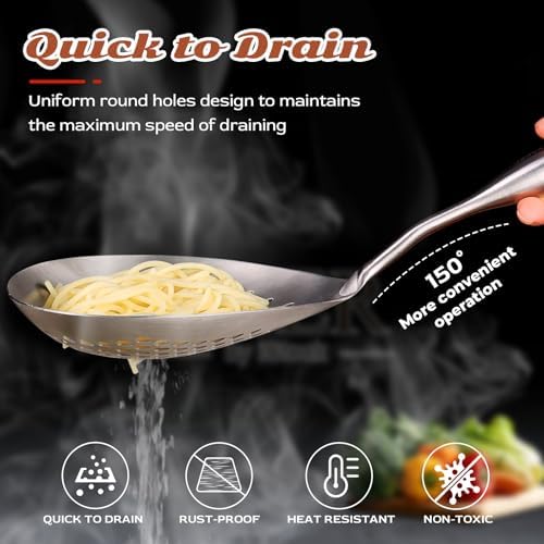 MARTE Skimmer Slotted Spoon Set of 3-304 Stainless Steel Spider Strainer Utensils Ladle Spoon with Handle for Cooking and Frying - Kitchen Pasta Strainer Colander - 14.8In,16.5In,17In - Image 3