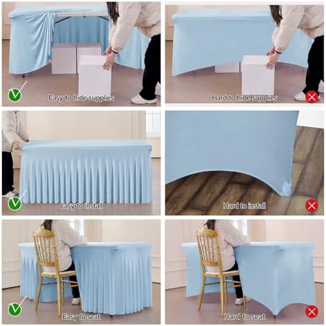 leegleri 2 Pack Baby Blue Fitted Table Clothes for 8 Foot Rectangle Tables, Wrinkle Free, Banquet Weddings Parties Skirts - Image 4