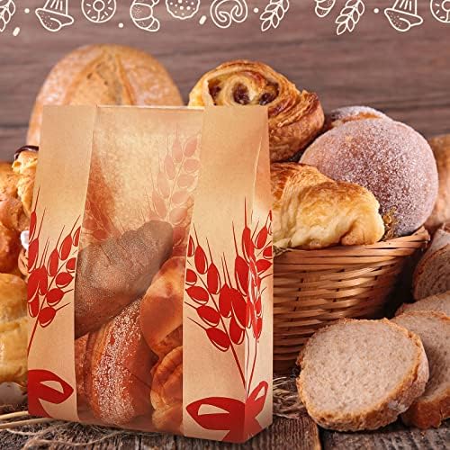 Gueevin 150 Pcs Kraft Paper Bread Bag for Homemade Bread Large Sourdough Loaf Bag with Clear Window Bakery Food Package Storage with 500 Pcs Sticker for Popcorn Cookies, 14x8.3x3.2'' - Image 5