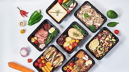 FULING 32 oz 50Pack Plastic Meal Prep Food Storage Containers with Lids Reusable 1 Compartment To Go Lunch Box Black Extra Large &Thick Microwave Freezer Dishwasher Safe BPA Free Stackable - Image 6