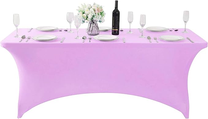MDS® Pack of 2 Spandex Tablecloth 6FT Tight Fitted Stretch Table Cover – Washable Wrinkle-Free Reusable Elastic Patio Tablecloth for Wedding, Party, Banquet, Trade Show, Event Décor - Light Purple - Image 3