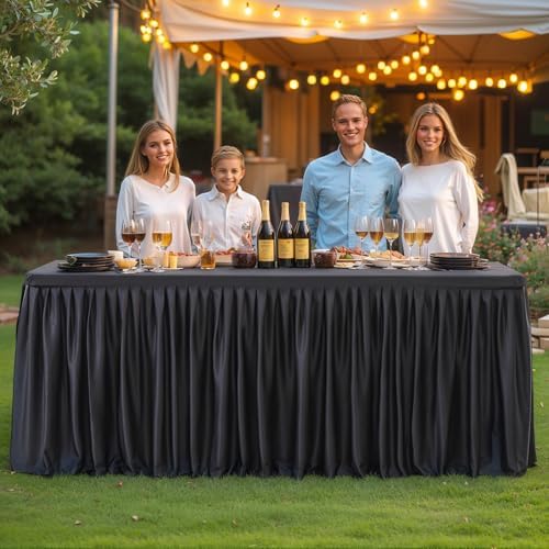 PARTISKY 1 Pack Black Tablecloths for Rectangle Tables 6ft, Wrinkle Resistant Black Table Cover Fitted Stretch Table Cloth with Pleated Ruffle Skirts for Party Banquet Dining Birthday Wedding - Image 5