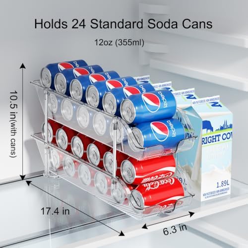 Sotfamily Stackable Soda Can Organizer for Pantry or Fridge, Holds 24 Cans | Heavy-Duty, Clear PET, Space-Saving Drink Organizer, Gravity Rolling, Pop can & Food can Dispenser/Storage/Container - Image 3