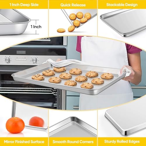 Homikit 2 Pack 18x13 Inch Stainless Steel Baking Half Sheet Set, Nonstick | Large Cookie Sheets for Oven, Metal Baking Pans, Big Bacon Trays, Non Toxic, Rust Free, Dishwasher Safe, Heavy Duty - Image 3