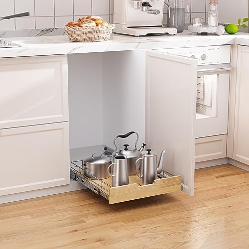 Sikarou Pull Out Cabinet Organizer 14"W x 21"D Wood and Wire Storage Shelf - Image 4