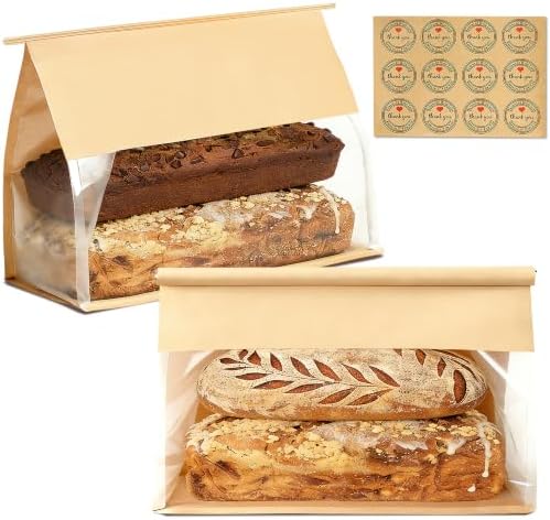 50 Pack Large Bread Bags for Homemade Bread Sourdough Sandwich, 14.2x10x5.7 Inch Resealable Tin Tie Tab Lock Bread Loaf Bakery Bags with Window, Baked Goods Packaging for Gifting and Bake Sale by GOULIKFUL