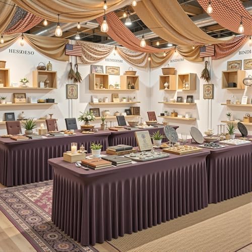 CO-AVE 4pack Brown Spandex Tablecloths 6ft for Rectangle Tables, Wrinkle Free Classy Table Skirt Stretchy 6 Foot Fitted Table Cloths Covers for Weddings Birthday Party Events Banquette Baby Shower by CO-AVE