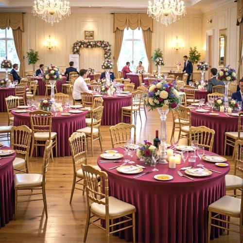 Outpain 6 Pack Spandex Burgundy Round Tablecloths for 60in Tables, 120Inch Stretchy Fitted 5FT Round Table Clothes,Wrinkle Free Table Cover with Skirt for Wedding Party Dining Banquet by Outpain