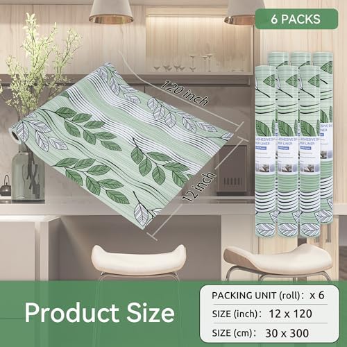 FIFTY FEET Green Leaves Shelf Liner for Kitchen Cabinets, 12 x 120 Inch x 6 Roll Non Adhesive Non Slip Drawer Liner, Washable Cabinet Liner for Shelves & Drawers - Image 5
