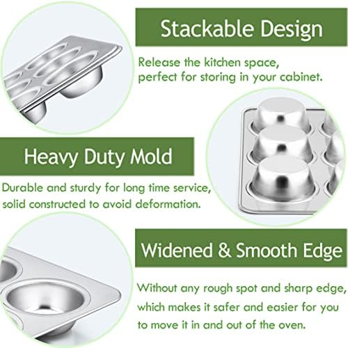 Herogo 3 Pack 12-Cup Stainless Steel Muffin Pan Tin for Making Egg Muffin Quiches, Metal Nonstick Cupcake Tray Set for Baking, Mini Brownie, Regular Size & Easy Clean, Oven & Dishwasher Safe - Image 4
