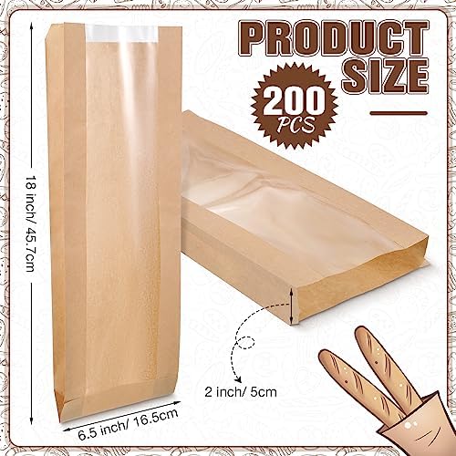 Thenshop 200 Pcs Long Baguette Bag French Bread Bags, 6.5 x 2 x 18 Inch | Paper Bread Bags with Window, Brown Kraft Bread Bags, for Homemade Bread Biscuits Loaf Storage Sacks Packaging - Image 2