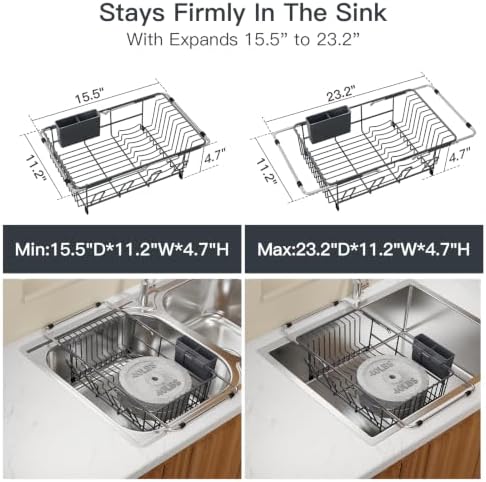 MAJALiS Grey Dish Drying Rack Over The Sink with Utensil Holder - Image 3
