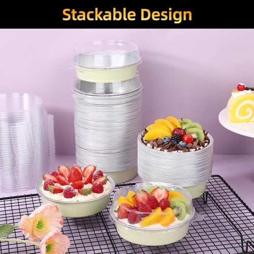 Beasea Disposable Tart Pans with Lids, 120 Pack 7.3oz Mini Pie Tins Creme Brulee Ramekins Aluminum Foil Pie Tart Cake Baking Pans Tins Cheesecake Containers for Birthday Party - Sage Green - Image 5