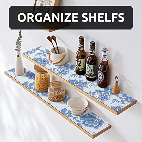 FIFTY FEET 18X96 Inch Shelf Liner for Kitchen Cabinets, PVC Drawer Liner for Dresser Non-Slip Bathroom, Non-Adhesive Cabinet Liner Washable (Blue Flower)(5 Roll) - Image 2