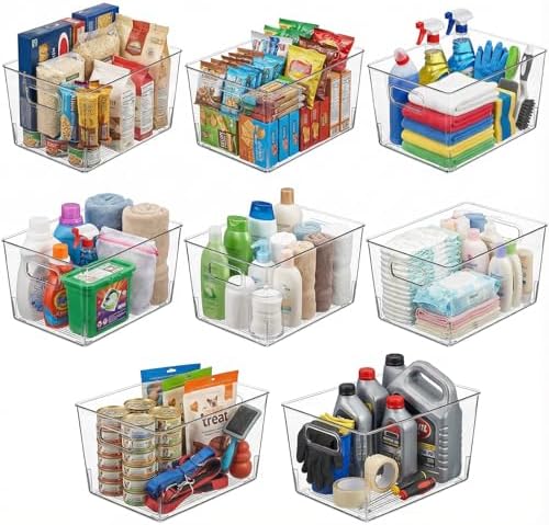 MOONEDGE 8 Pack Clear Plastic Storage Bins 12x8x6in Pantry Organizer by MOONEDGE