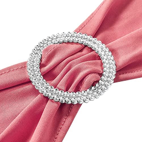 ManMengJi Coral Red Chair Sashes, Spandex Sashes Bows 25PCS, Chair Cover Bands with Buckle Slider for Banquet, Party, Hotel Event Decorations - Image 2