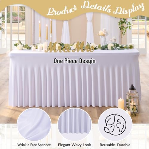 Spandex Tablecloth 6FT Rectangle Table Cover 2 Pack White Wrinkle-Free - Image 3
