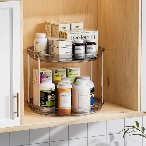 LAMU 2 Pack 2 Tier Lazy Susan Turntable Organizer 10.6'' Rotating Spice Rack Organization for Cabinet, Kitchen, Pantry, Countertop, Bathroom, Vanity, Medicine Cabinet Organizer, Grey - Image 5