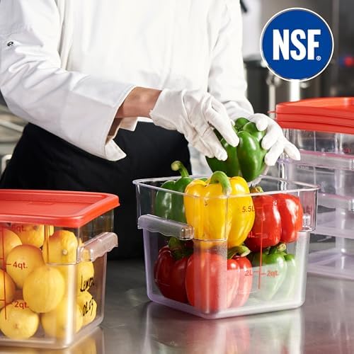 CURTA 4 Pack Food Storage Container with Red Lid - NSF Commercial Grade in 6.0 Qt - Square, Clear, Polycarbonate - Image 3